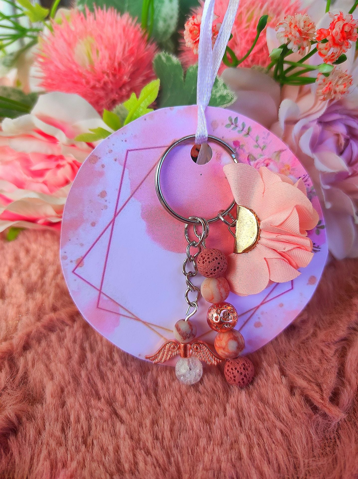 Boldogság rose ásvány kulcstartó